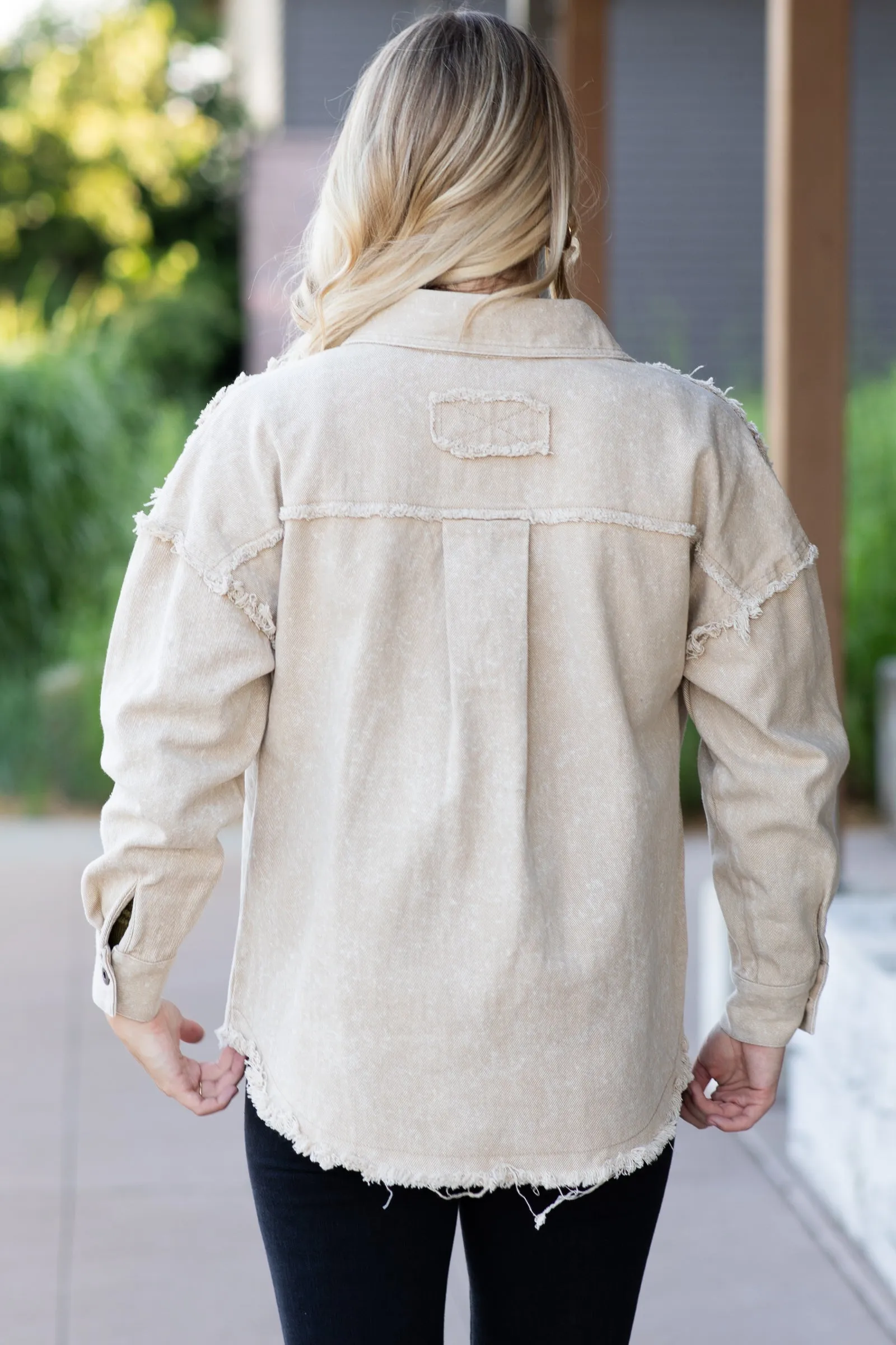 Beige Washed Oversized Denim Jacket