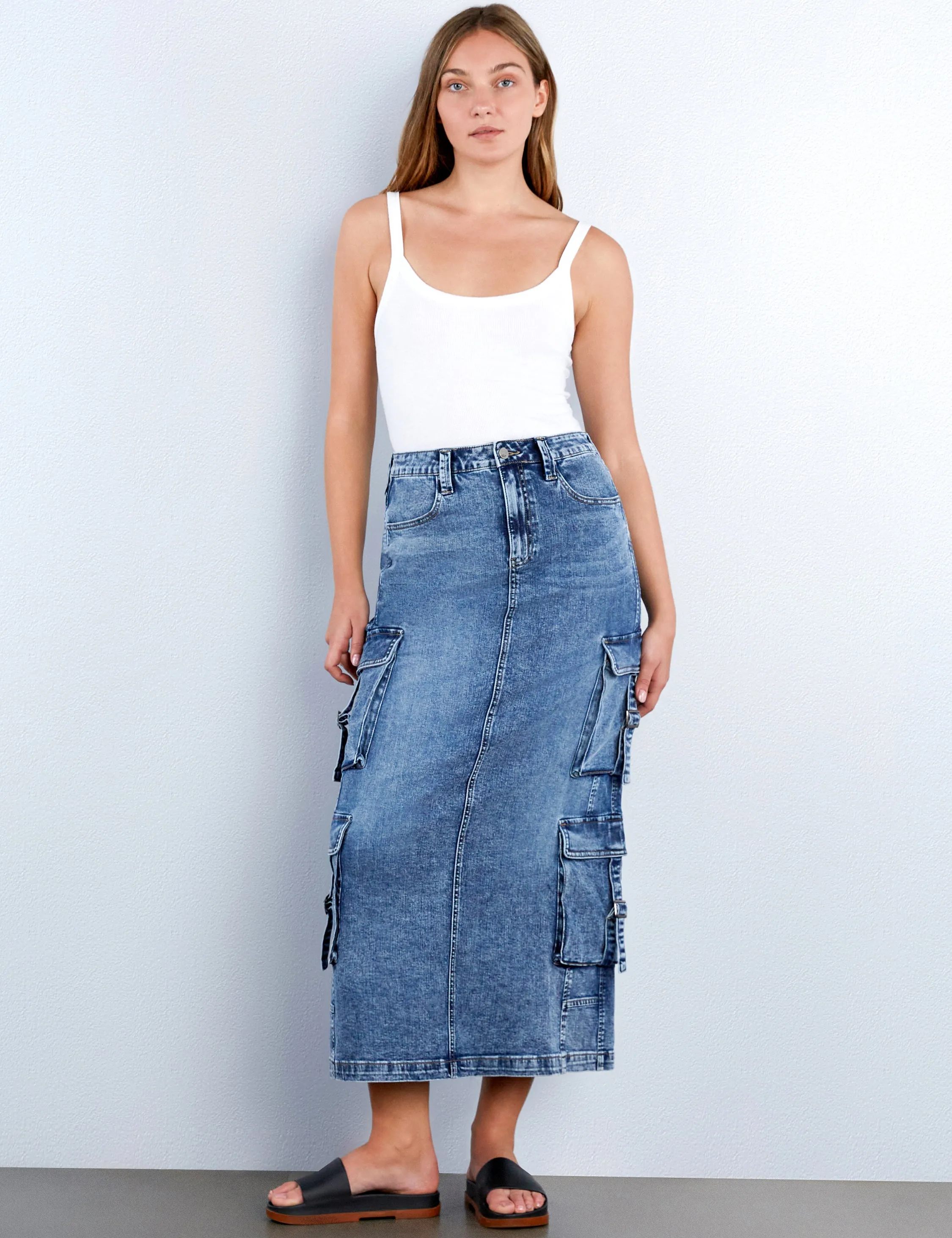 Cargo Denim Maxi Skirt