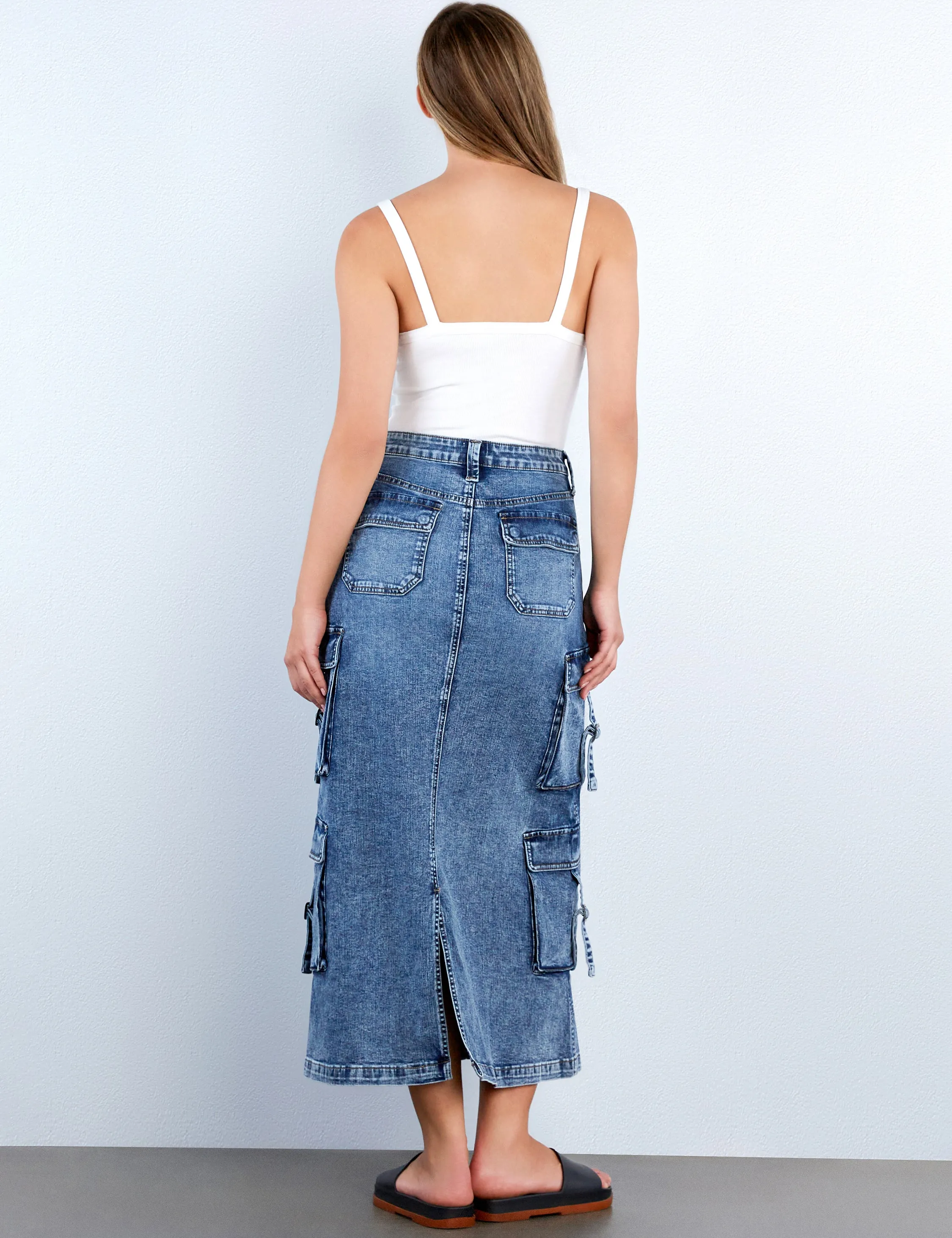 Cargo Denim Maxi Skirt