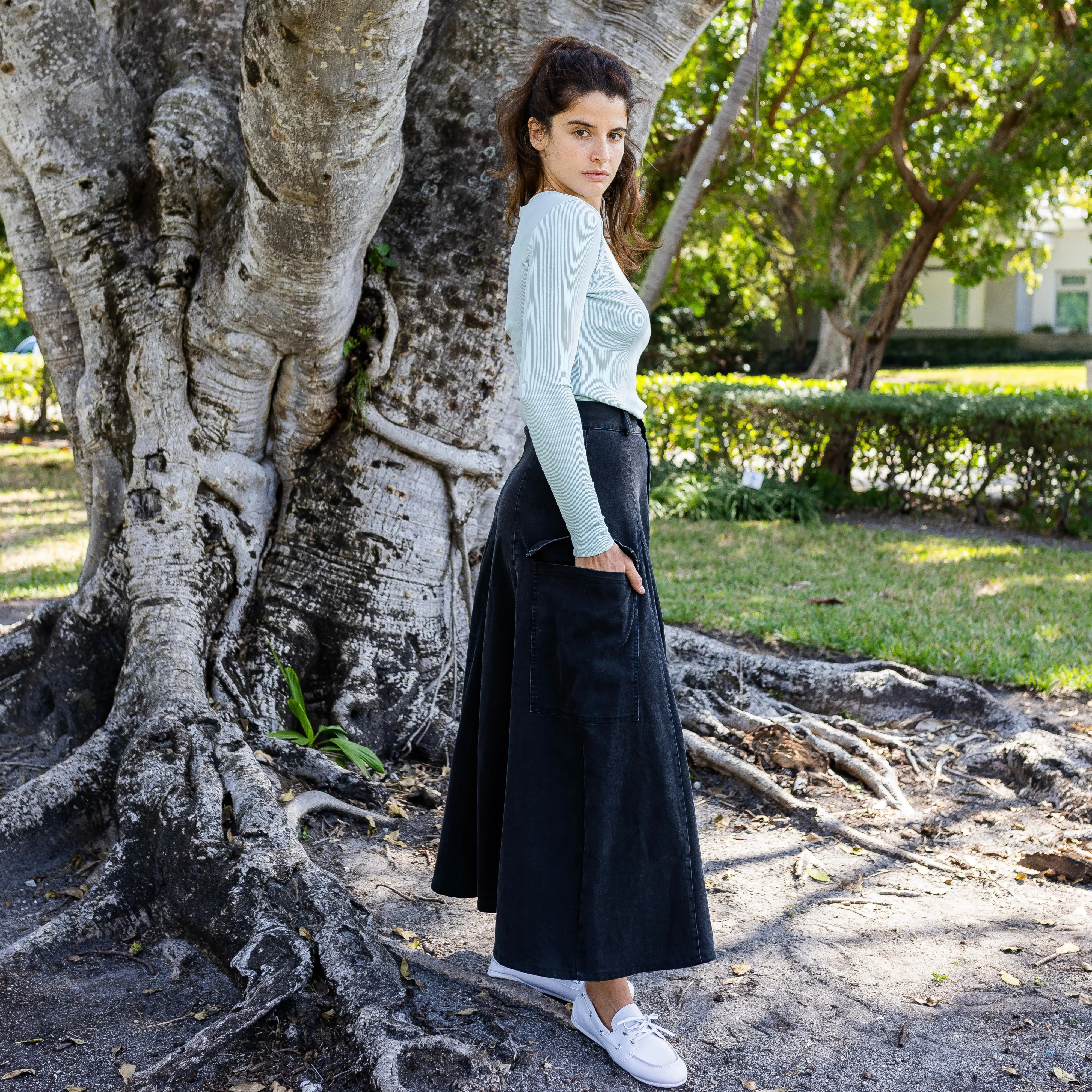 Cargo Denim Skirt | Black