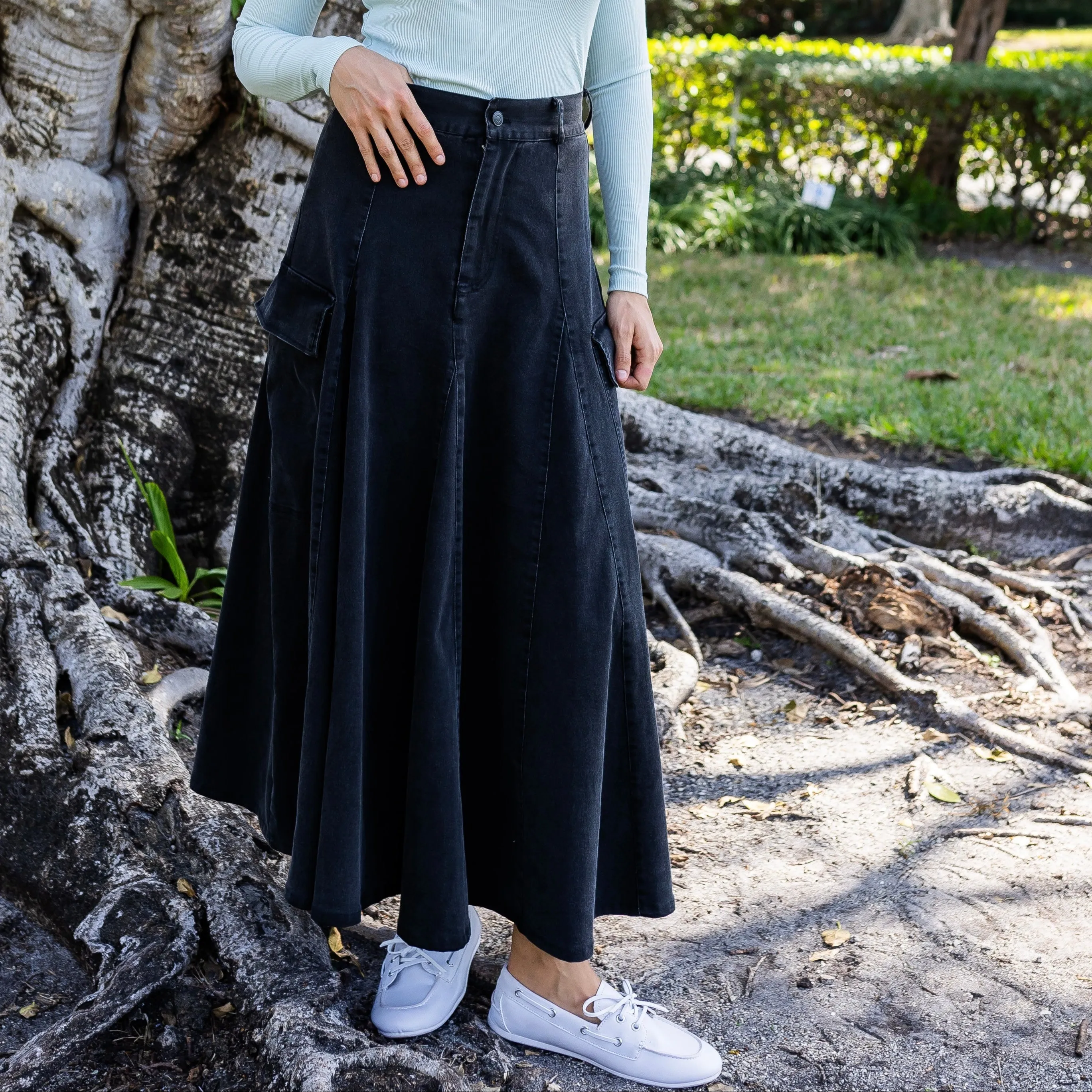 Cargo Denim Skirt | Black
