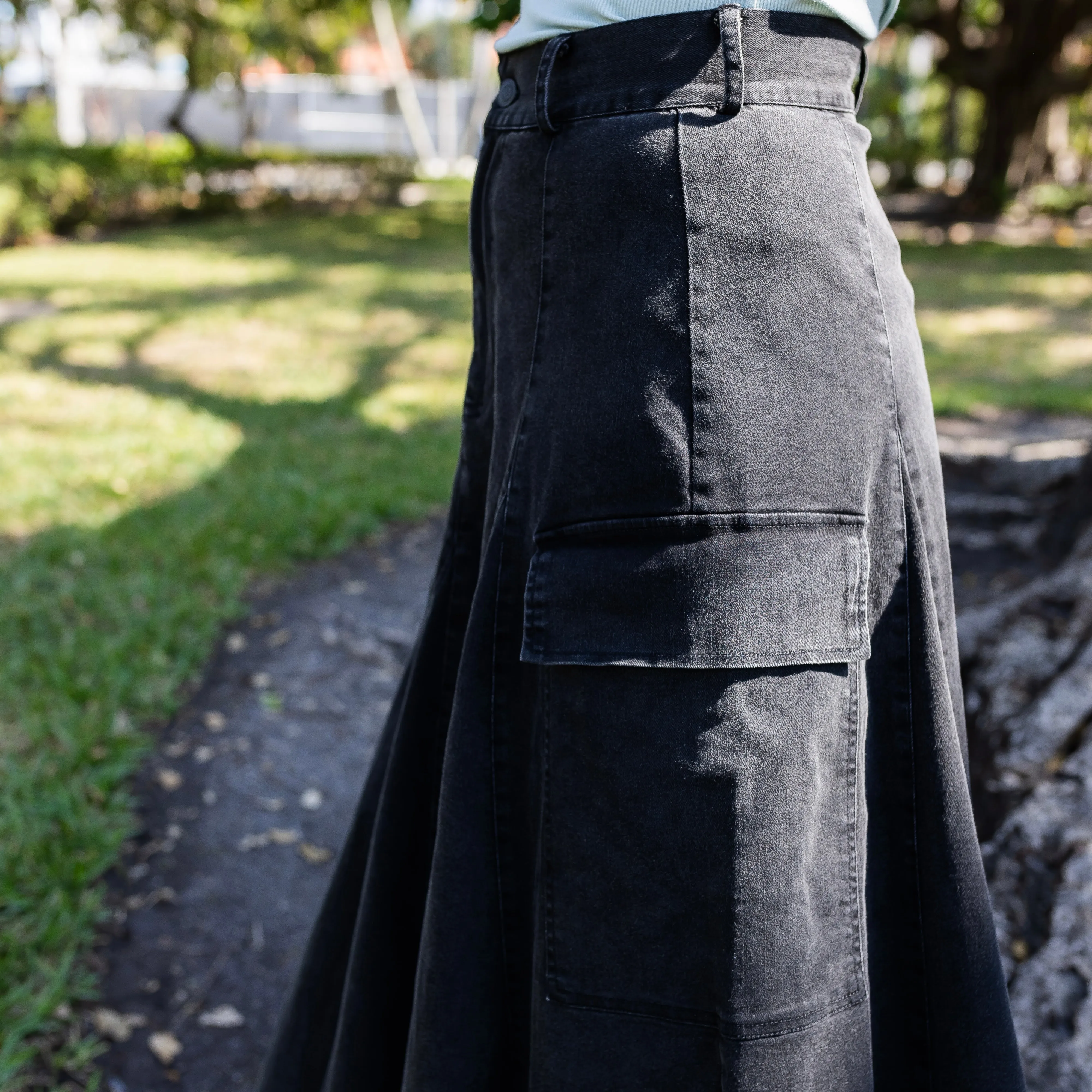 Cargo Denim Skirt | Black