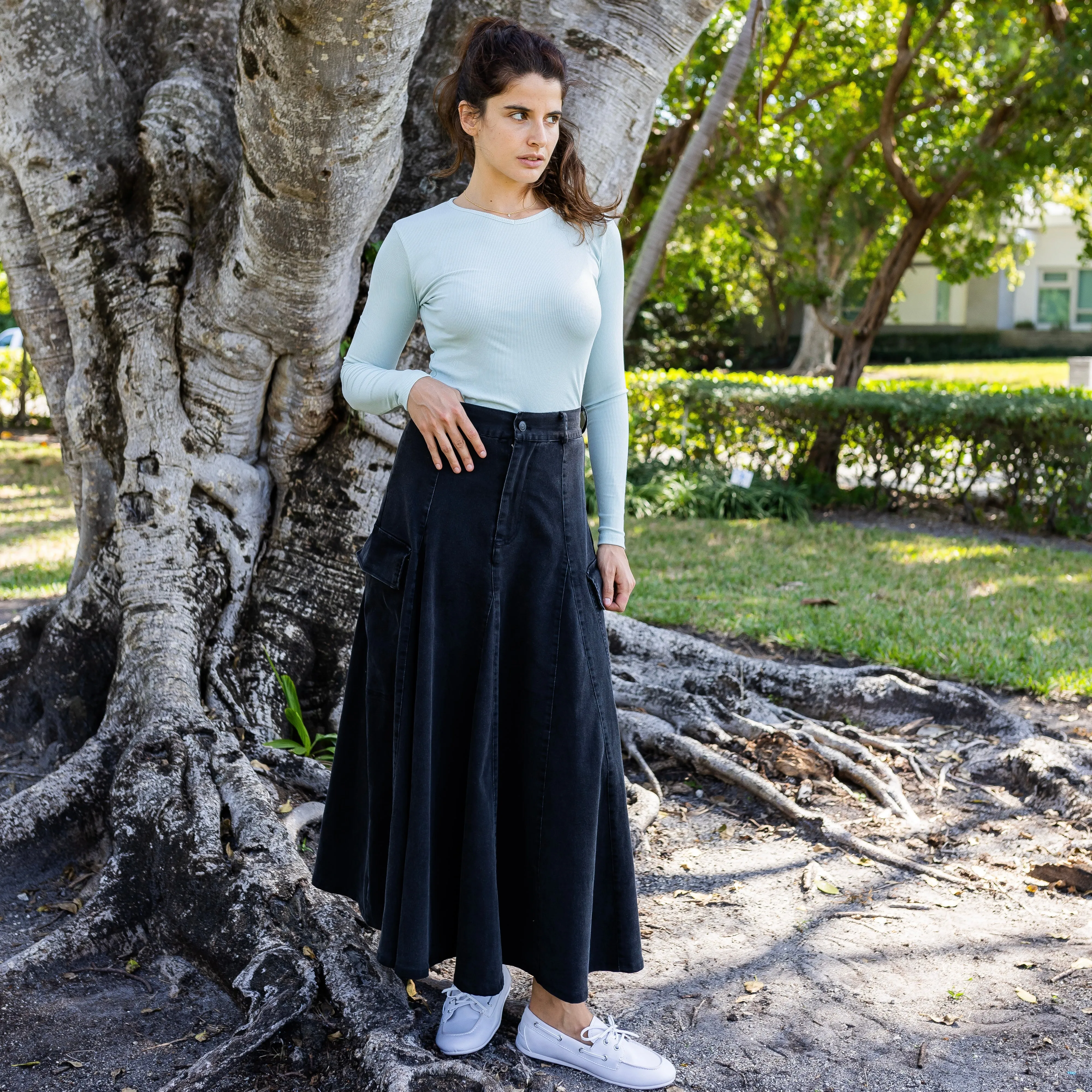 Cargo Denim Skirt | Black