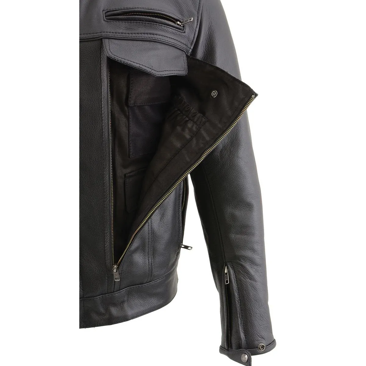 Milwaukee Leather MLM1506 Men's 'Cool-Tec' Black Real Leather Scooter Style Motorcycle Jacket with Utility Pockets