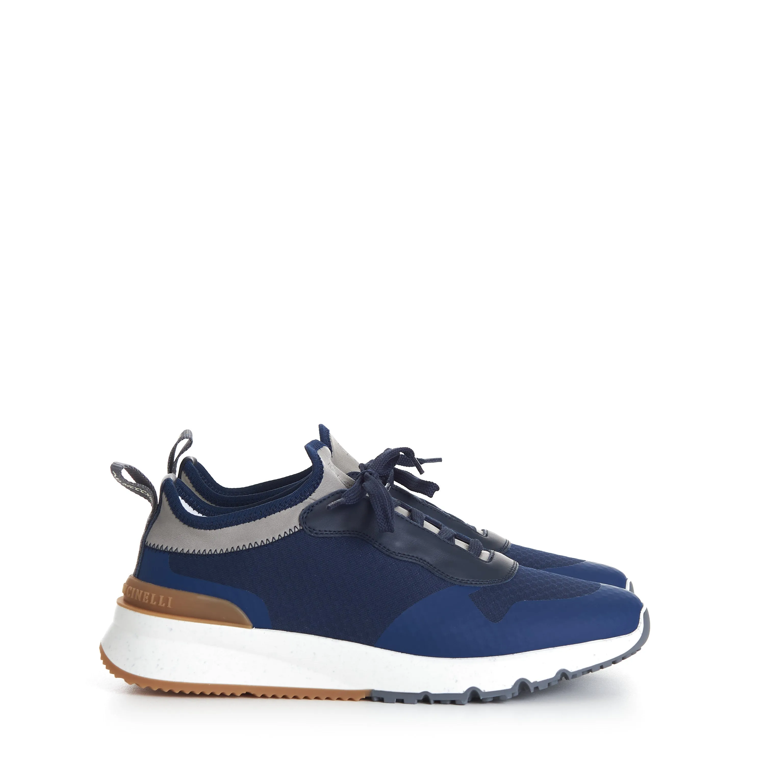 Navy Blue Low Top Runners Sneakers - Lace Up, Textured, Textile & Leather