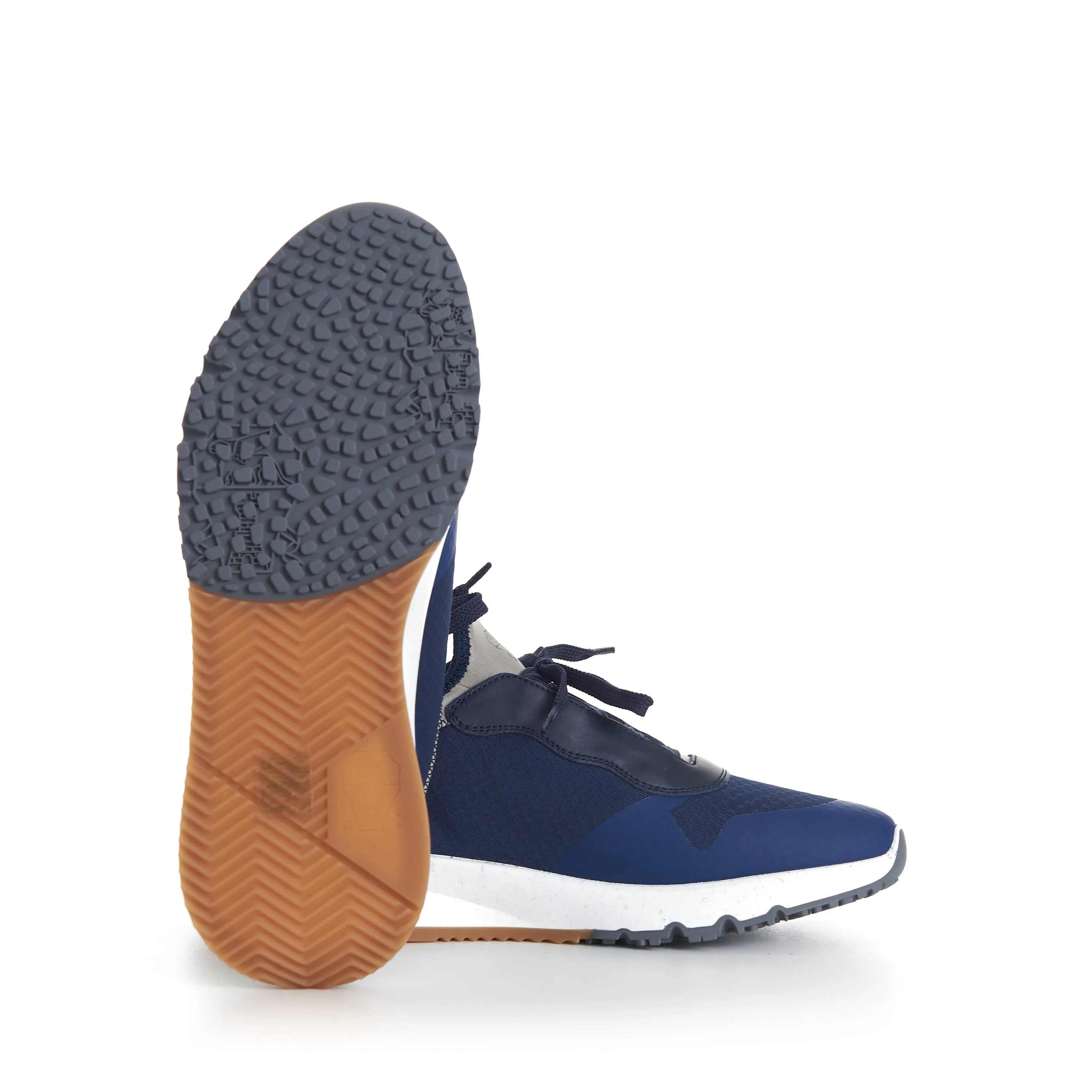Navy Blue Low Top Runners Sneakers - Lace Up, Textured, Textile & Leather