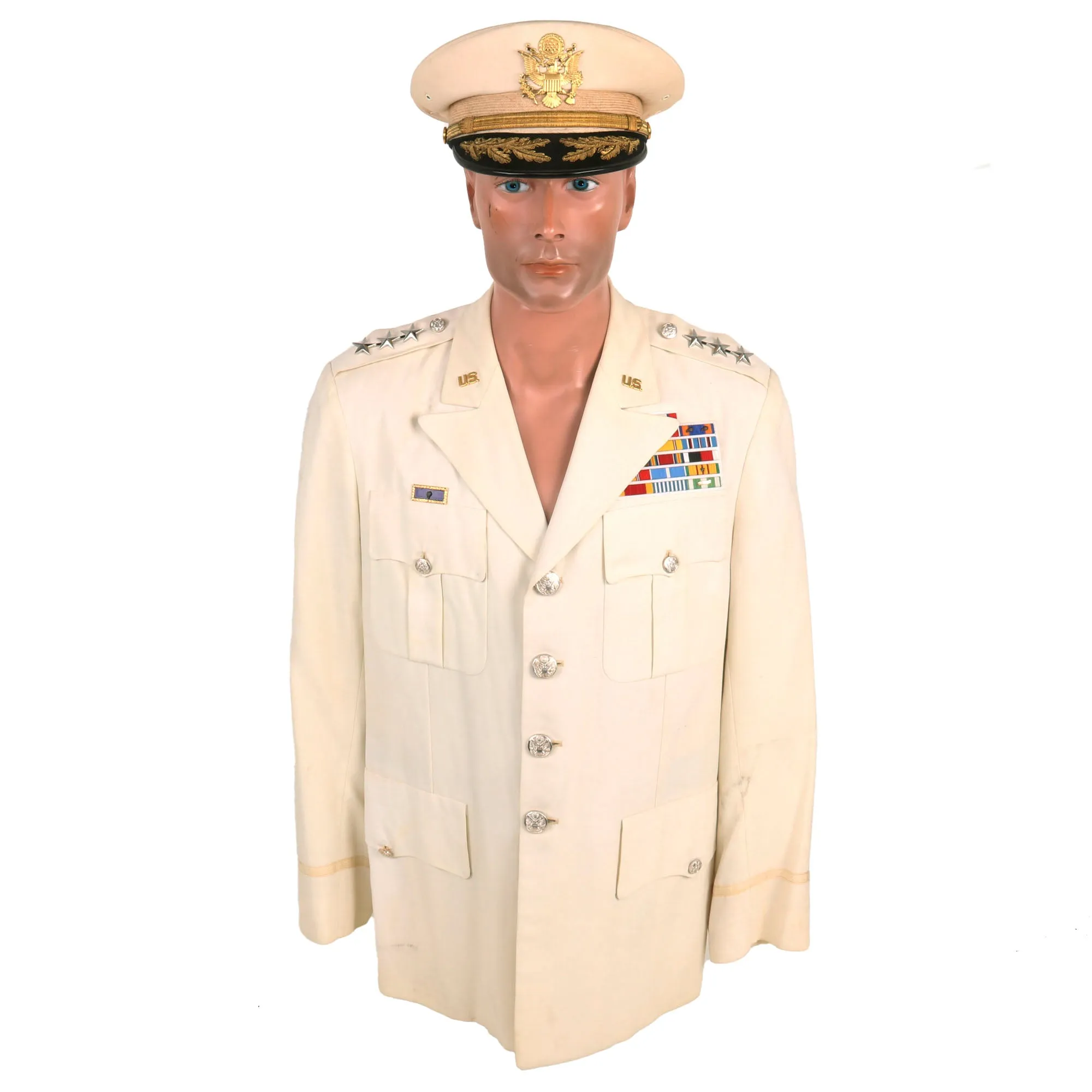 Original U.S. Vietnam War Army Lieutenant General Charles A. Corcoran White Summer Service Dress Uniform With Visor - Commanding General First Field Force and Chief of Staff MACV