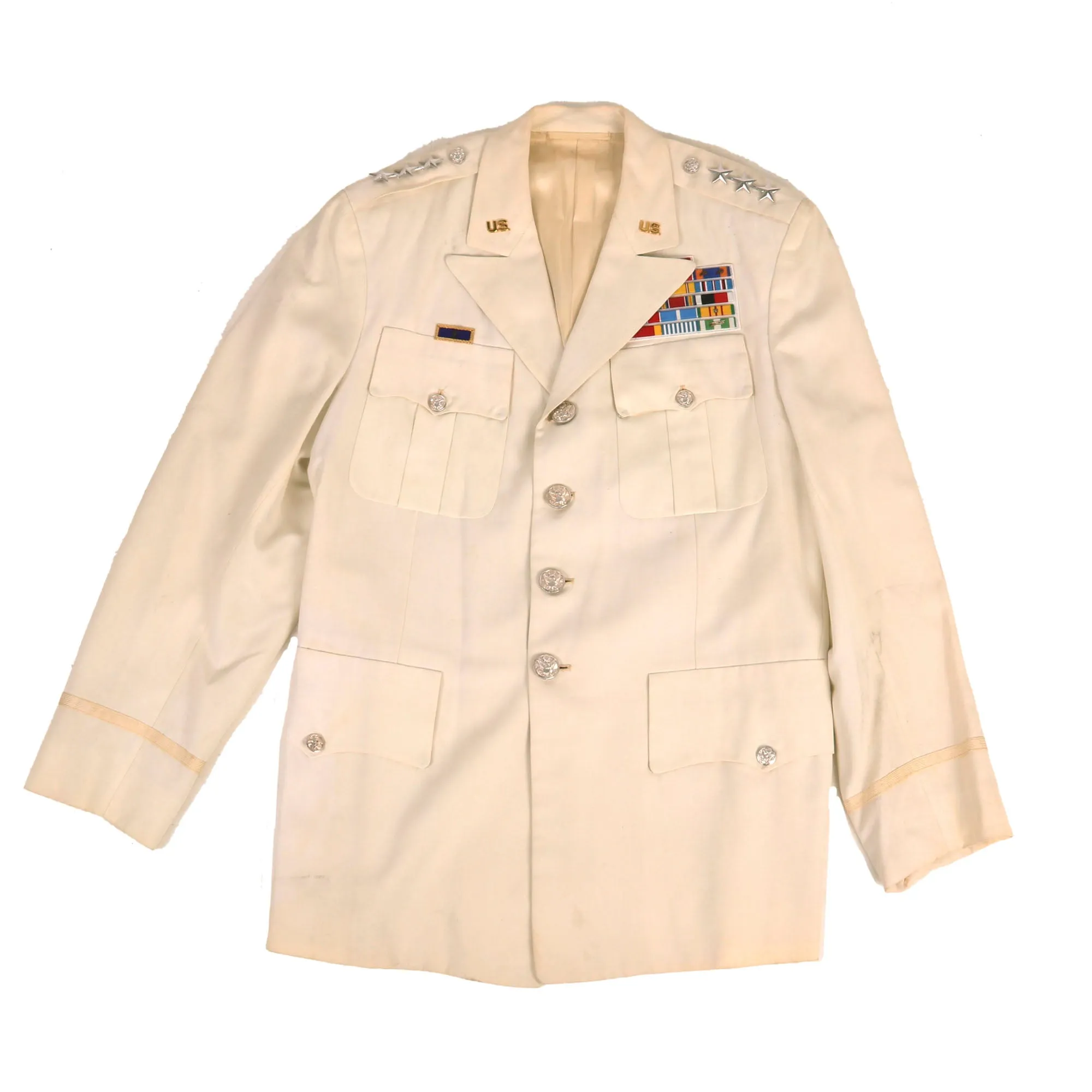 Original U.S. Vietnam War Army Lieutenant General Charles A. Corcoran White Summer Service Dress Uniform With Visor - Commanding General First Field Force and Chief of Staff MACV