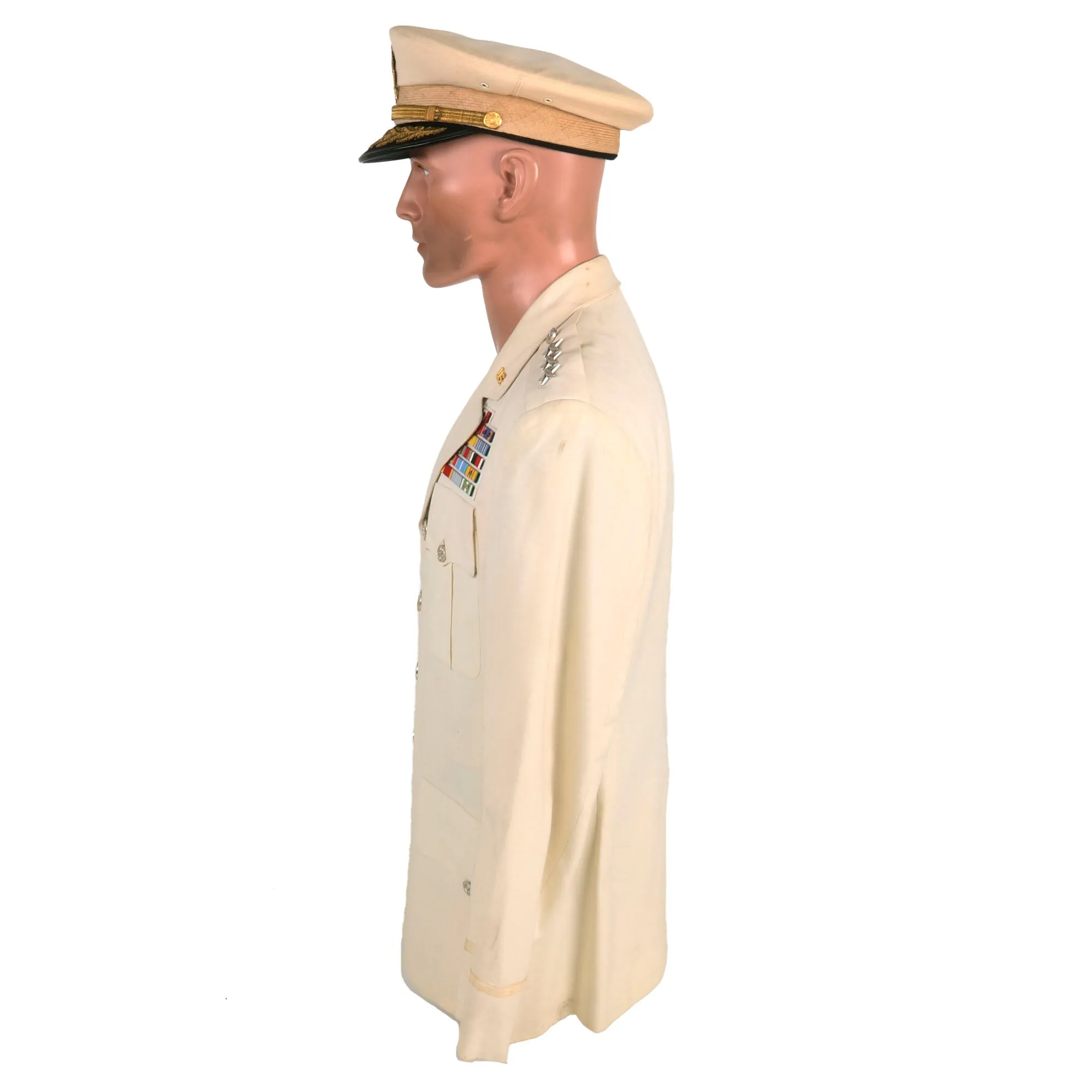 Original U.S. Vietnam War Army Lieutenant General Charles A. Corcoran White Summer Service Dress Uniform With Visor - Commanding General First Field Force and Chief of Staff MACV