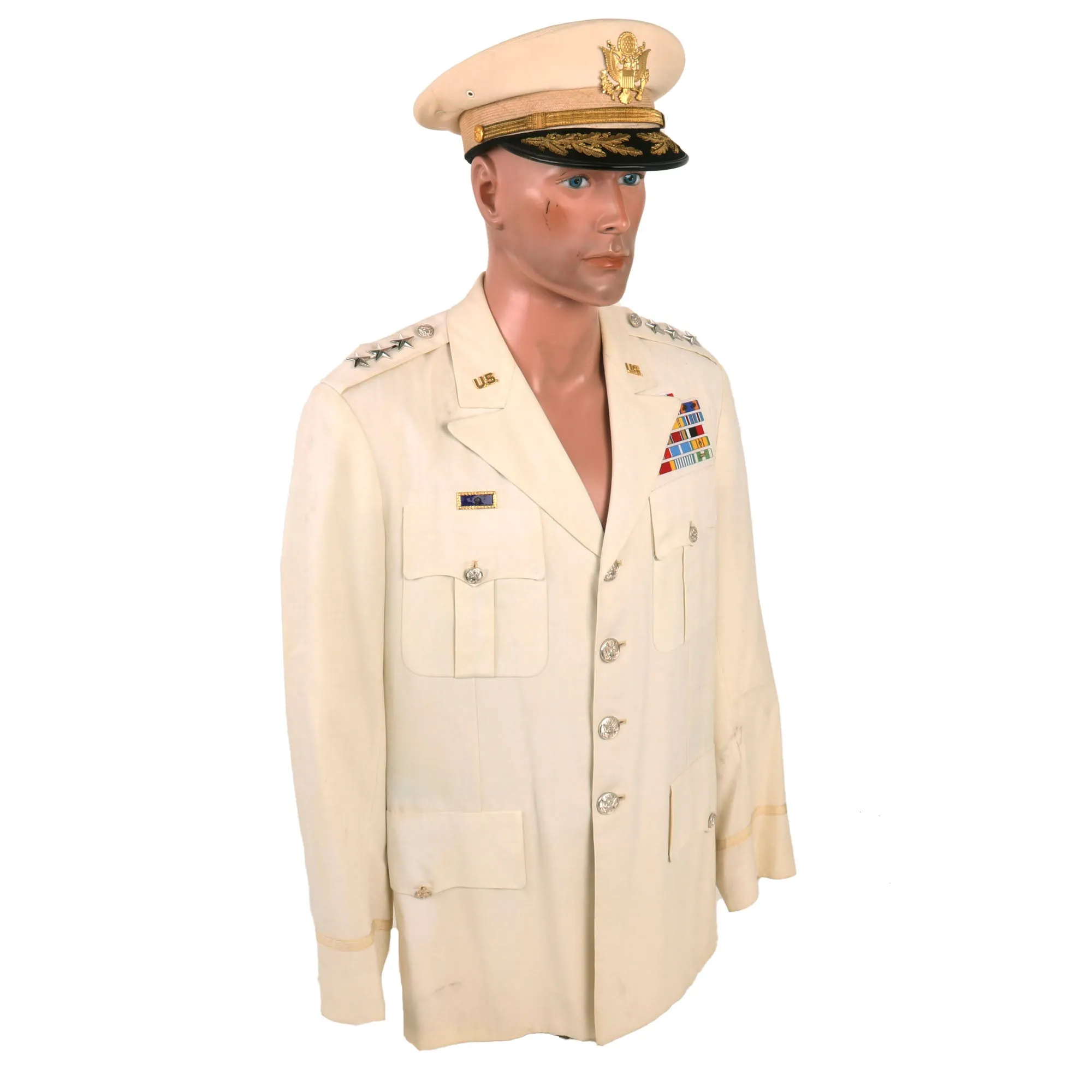 Original U.S. Vietnam War Army Lieutenant General Charles A. Corcoran White Summer Service Dress Uniform With Visor - Commanding General First Field Force and Chief of Staff MACV