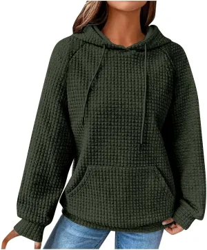 SHOPESSA Women Pullover Hoodie Sweatshirt Waffle-Knit Shacket Hooded Loose Fit Lightweight Jacket Long Sleeve Boyfriend Shirt