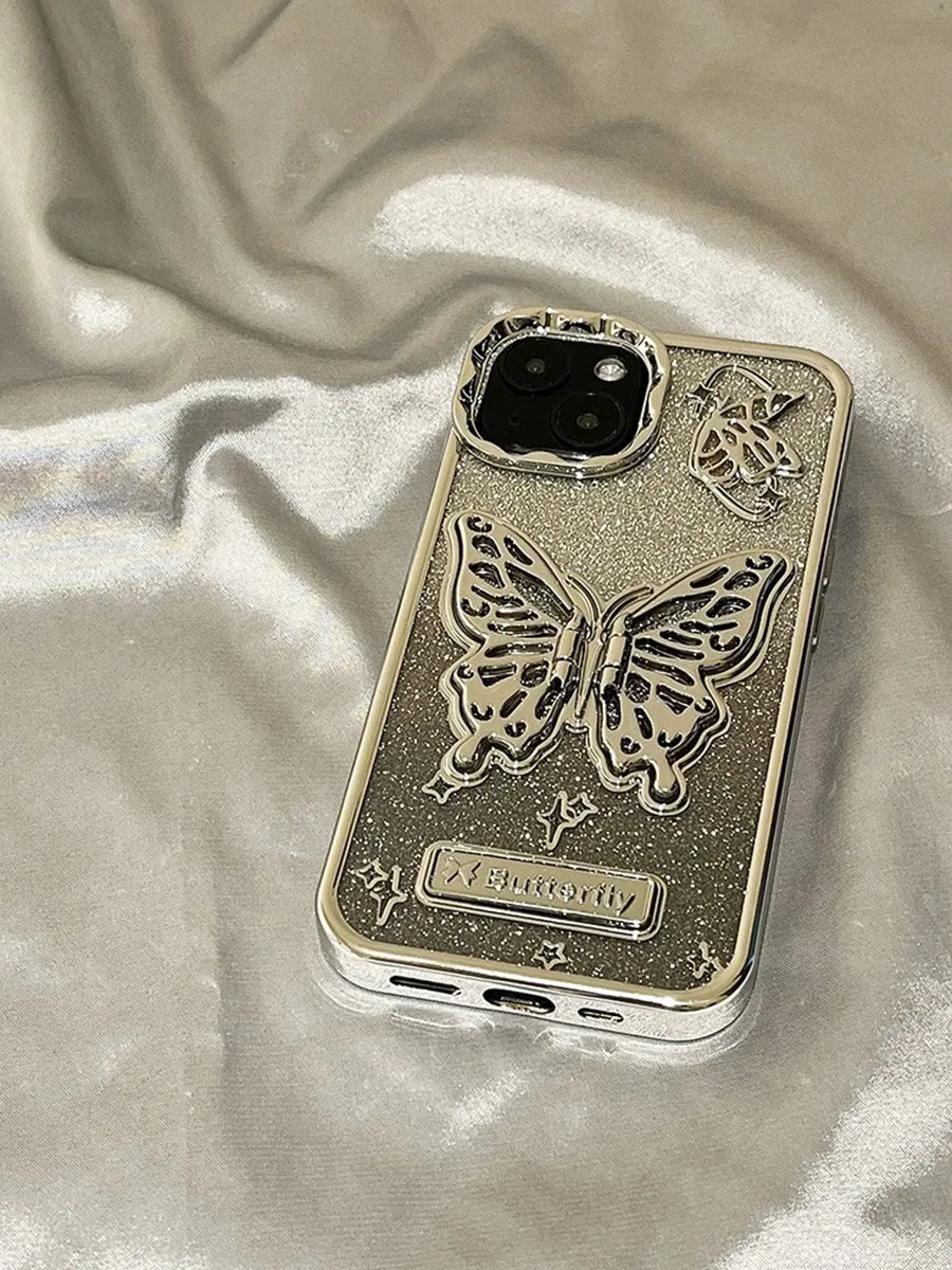 Skeletonized 3D Plating Butterfly Couple Phone Case