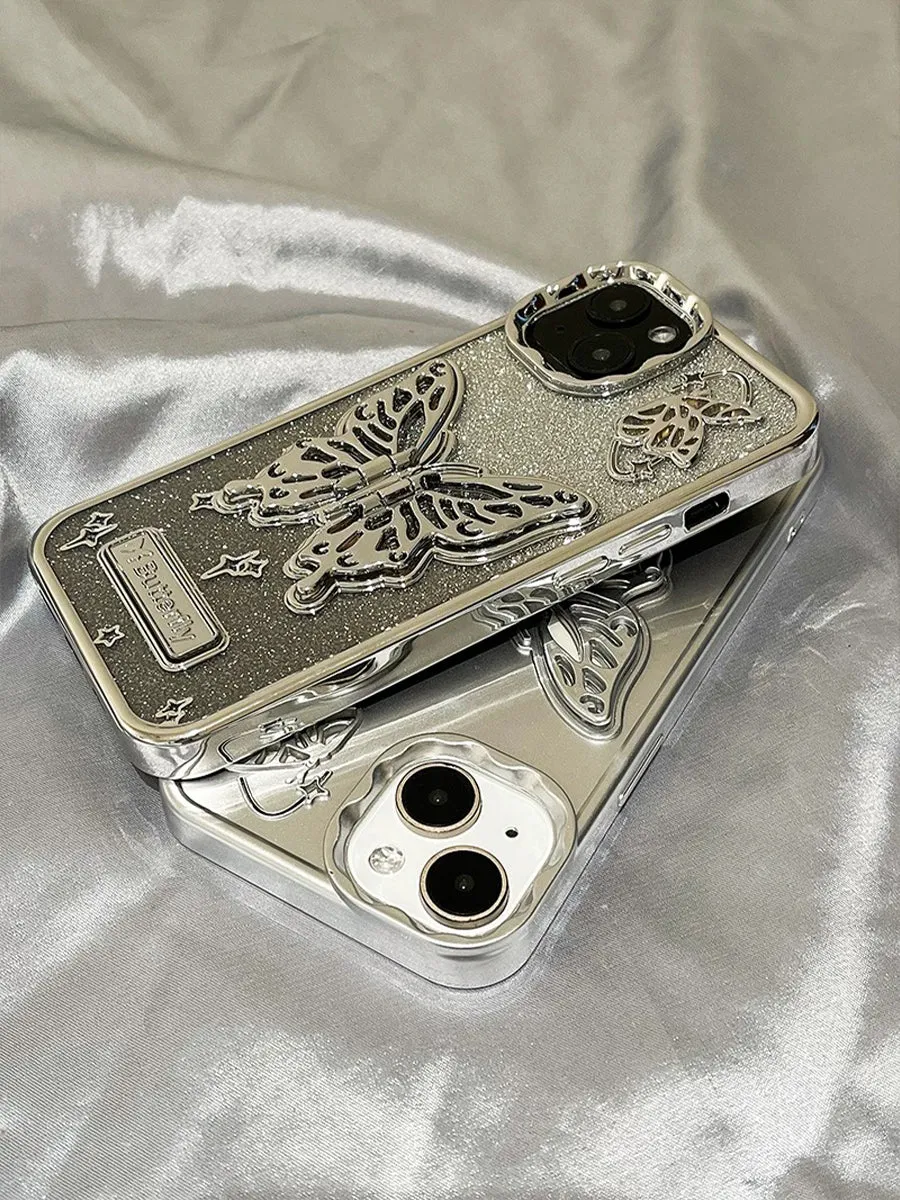 Skeletonized 3D Plating Butterfly Couple Phone Case