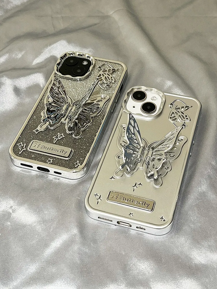 Skeletonized 3D Plating Butterfly Couple Phone Case