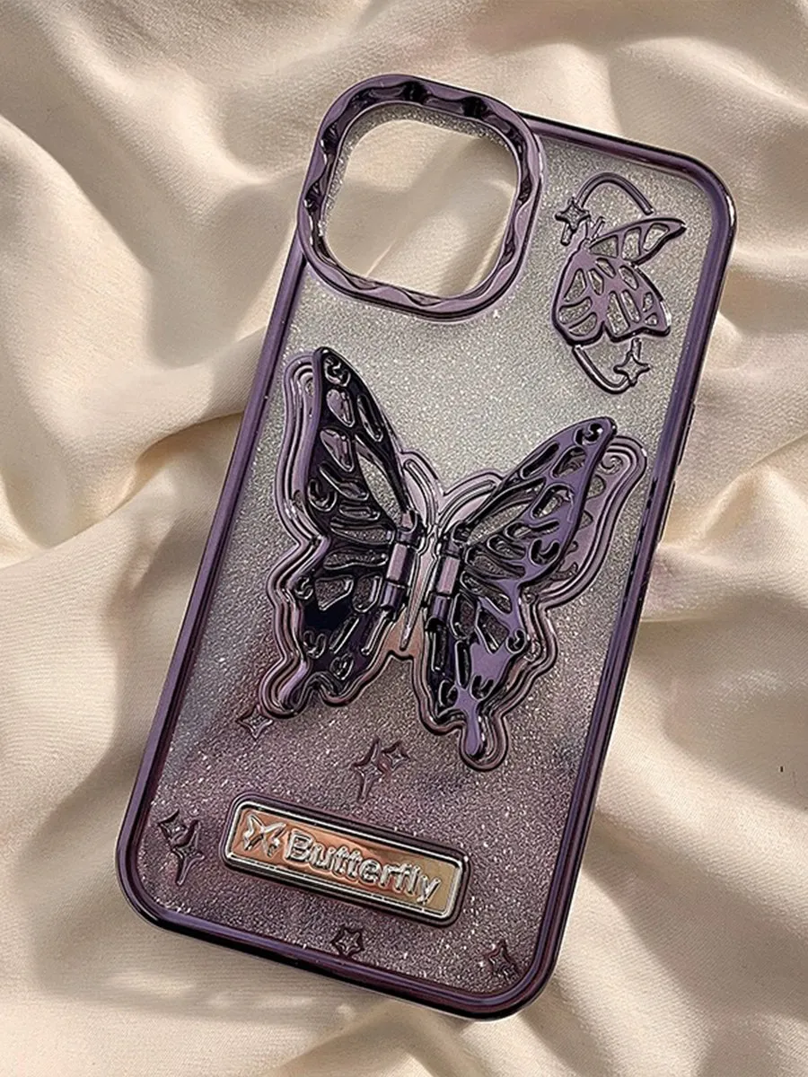 Skeletonized 3D Plating Butterfly Couple Phone Case