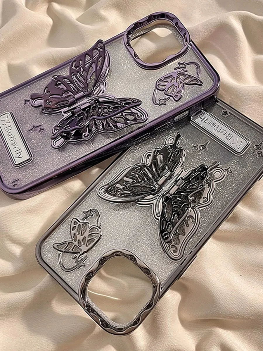 Skeletonized 3D Plating Butterfly Couple Phone Case