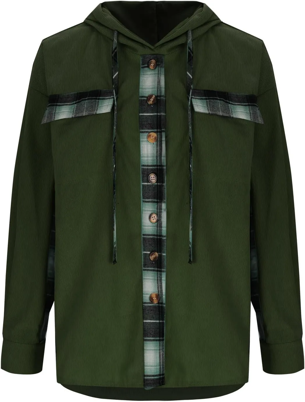 Womens Oversized Corduroy Shacket Plaid Jackets Flannel Hoodie Button Down Long Sleeve Shirts Tops Cute Fall Outfits